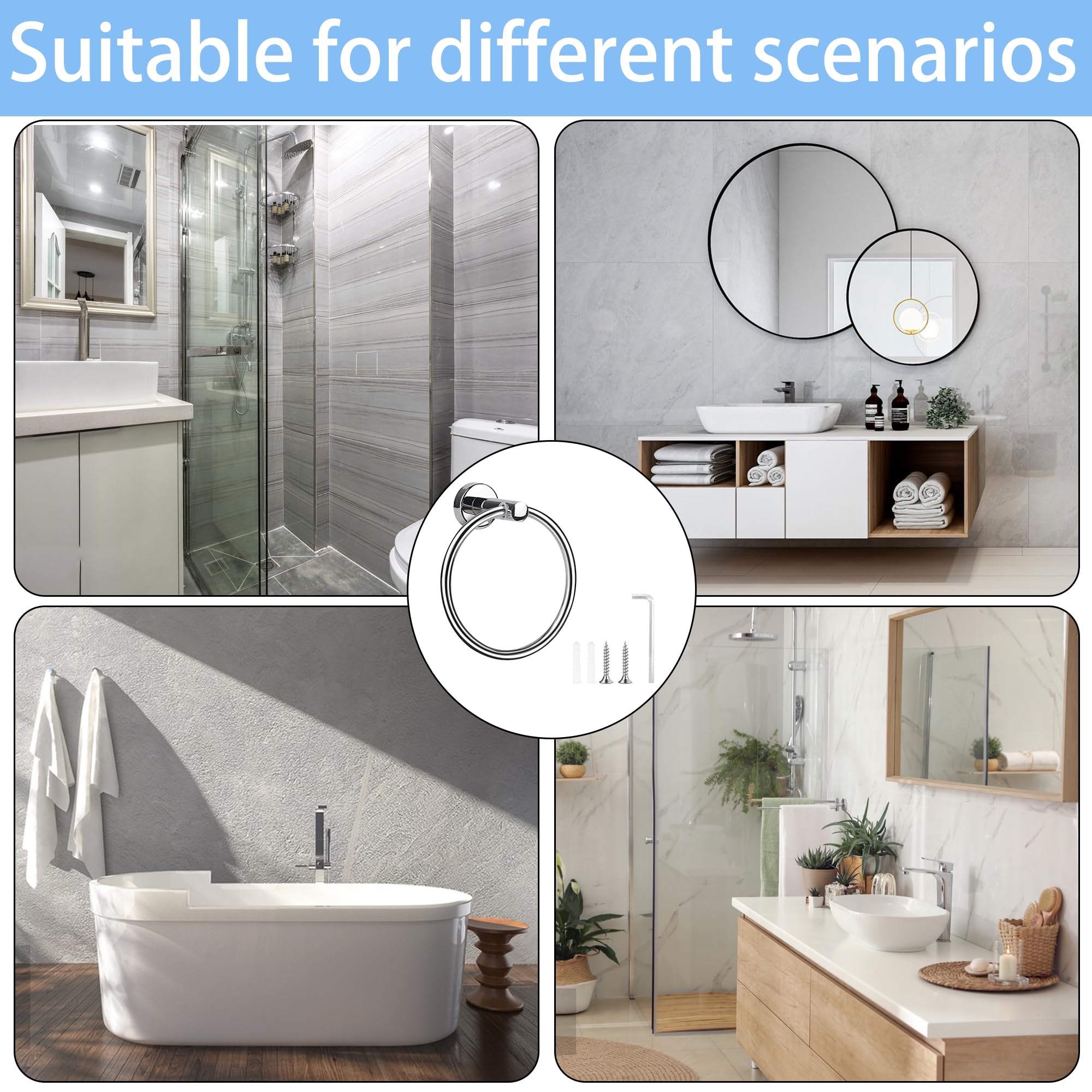 Stainless Steel Towel Ring - 6.49 Inch (16.5cm) Round Bathroom & Kitchen Towel Holder, Wall Mounted Hanging Towel Rack - Perfect for Bathroom, Kitchen, Laundry Room & Spa Decor