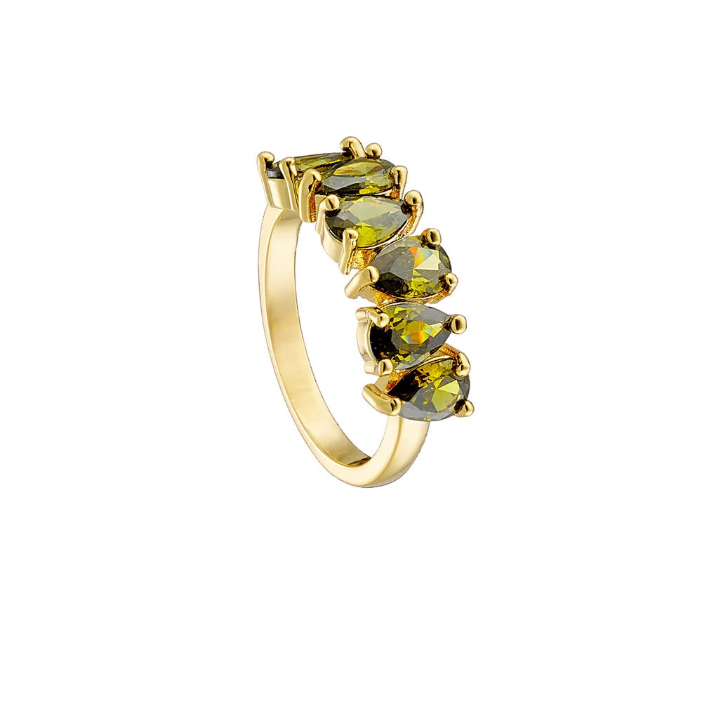 Elegant Gold Plated Ring with Olive Zirconia - Perfect for Weddings, Anniversaries & Special Occasions