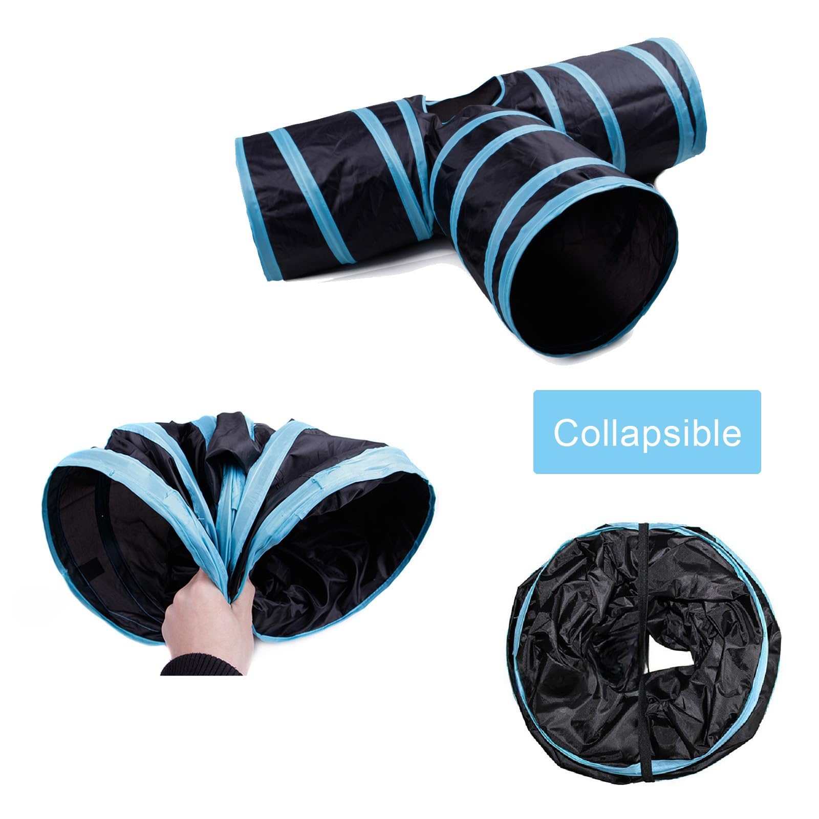 iCAGY Cat Tunnels for Indoor Cats - Interactive Rabbit Tunnel Toy for Kittens, Puppies & Small Pets - Crinkle Collapsible Pop-Up 3-Way Play Tunnel (Black) - Perfect for Playtime, Exercise & Hide-and-Seek Games