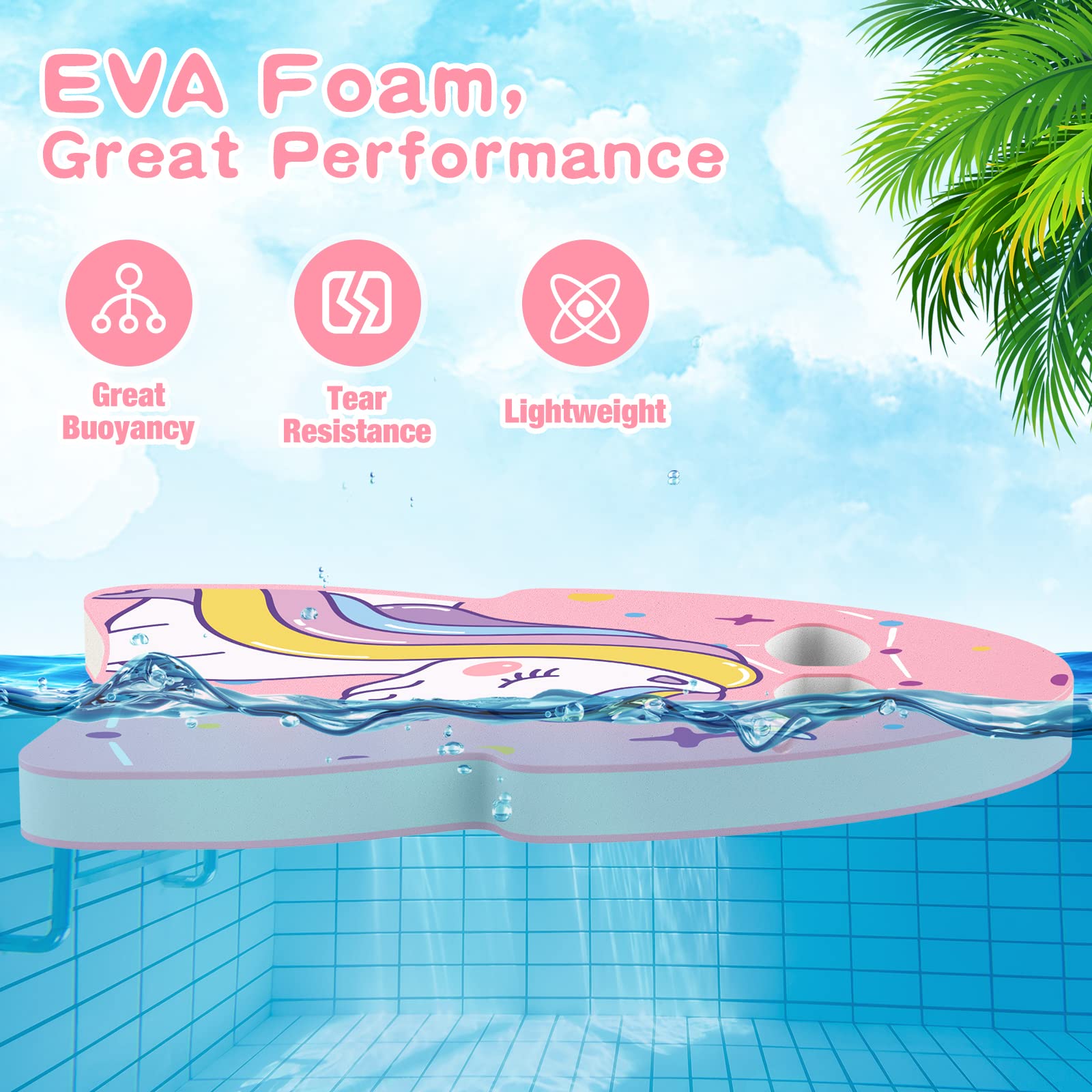 MoKo Swim Kickboard for Kids - Cartoon Swimming Training Kick Board, Pool Exercise Equipment to Improve Natural Swimming Position - Perfect for Swim Lessons, Water Fun & Pool Training