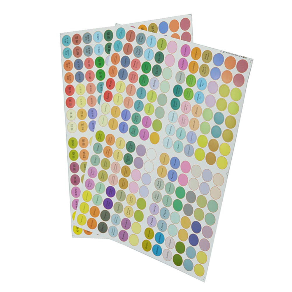 Frcool Essential Oil Labels - 5 Sheets for Bottle Caps & Jars - DIY Aromatherapy