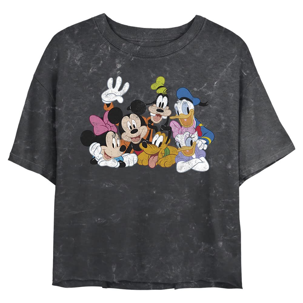 Disney Mickey Mouse Women's Short Sleeve Crop T-Shirt - Soft Mineral Wash Cotton Top for Casual Wear & Summer Outfits
