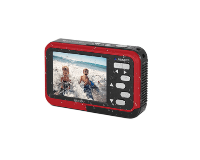 MINOLTA MN50WP Duo 48MP Waterproof Digital Camera - 5K Ultra HD, Autofocus, Dual LCD Screen (Red) - Perfect for Underwater Photography, Travel & Outdoor Adventures