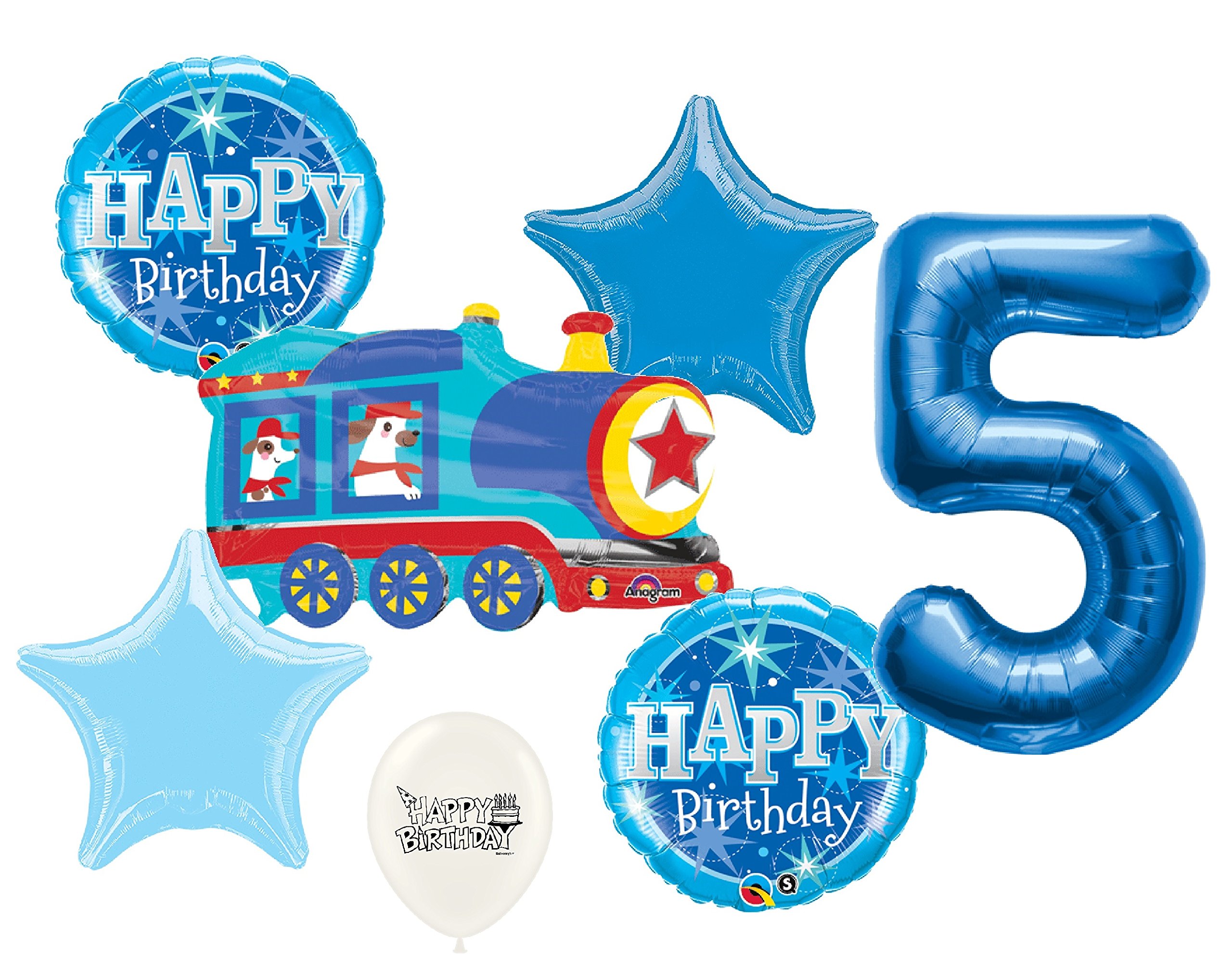 Happy Train 5th Birthday Party Decorations Set - Balloon Bouquet, Banners & Cake Toppers for Kids Birthday Party Decorations | Perfect for Train-Themed Birthday Celebrations & Photo Backdrops
