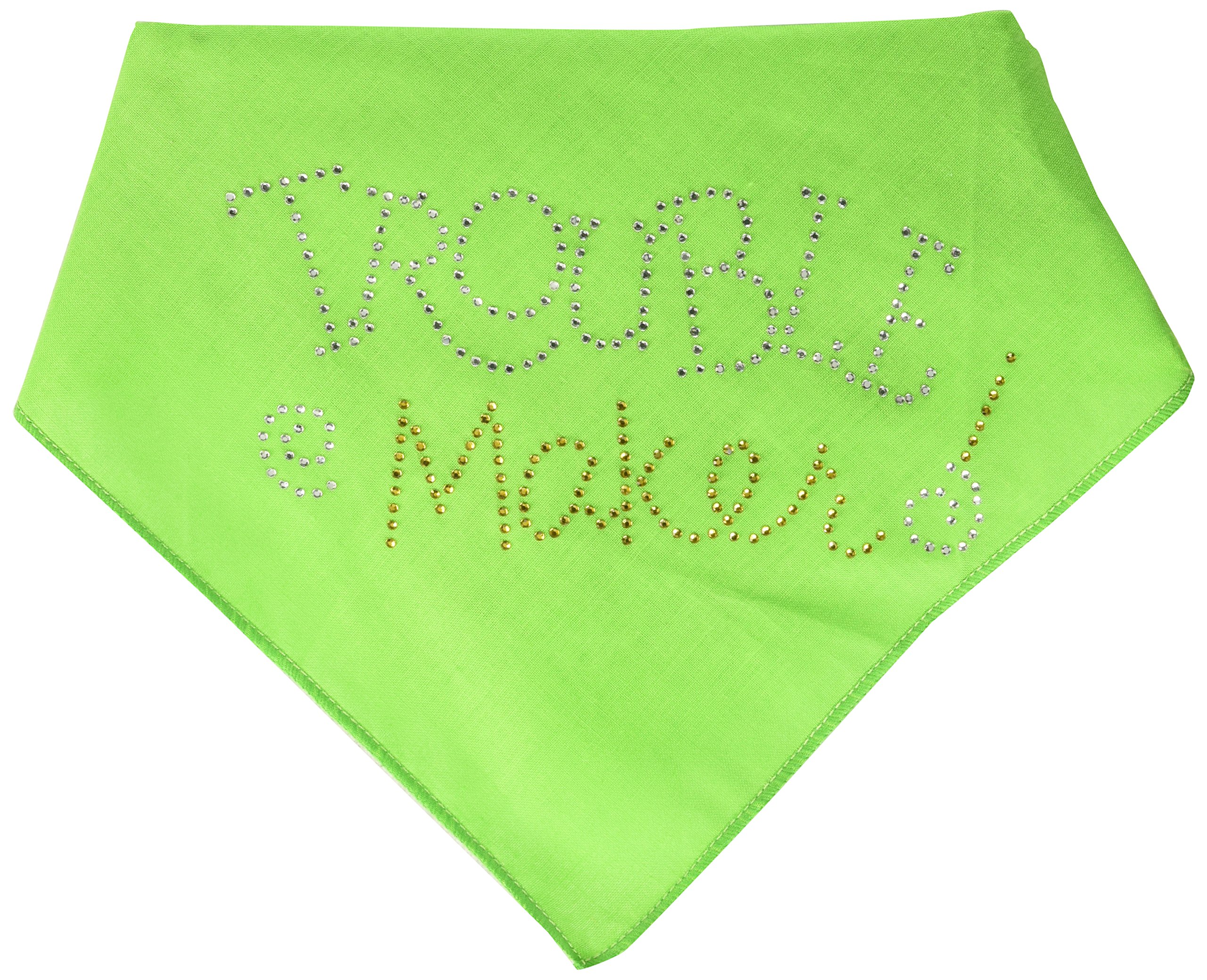 Sparkling Rhinestone Dog Bandana - 'Trouble Maker' Lime Green Pet Bandana for Small Dogs | Perfect for Pet Parties, Photo Shoots & Daily Walks