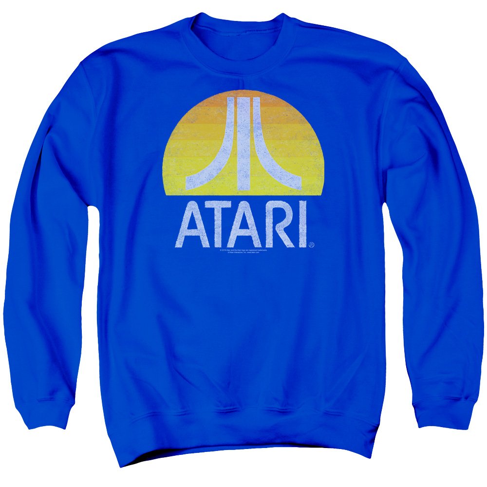 Vintage Atari Classic Yellow Sun Logo Distressed Crewneck Sweatshirt - Retro Gaming Apparel for Men & Women - Perfect for Casual Wear, Gaming Events & 80s Nostalgia Fans