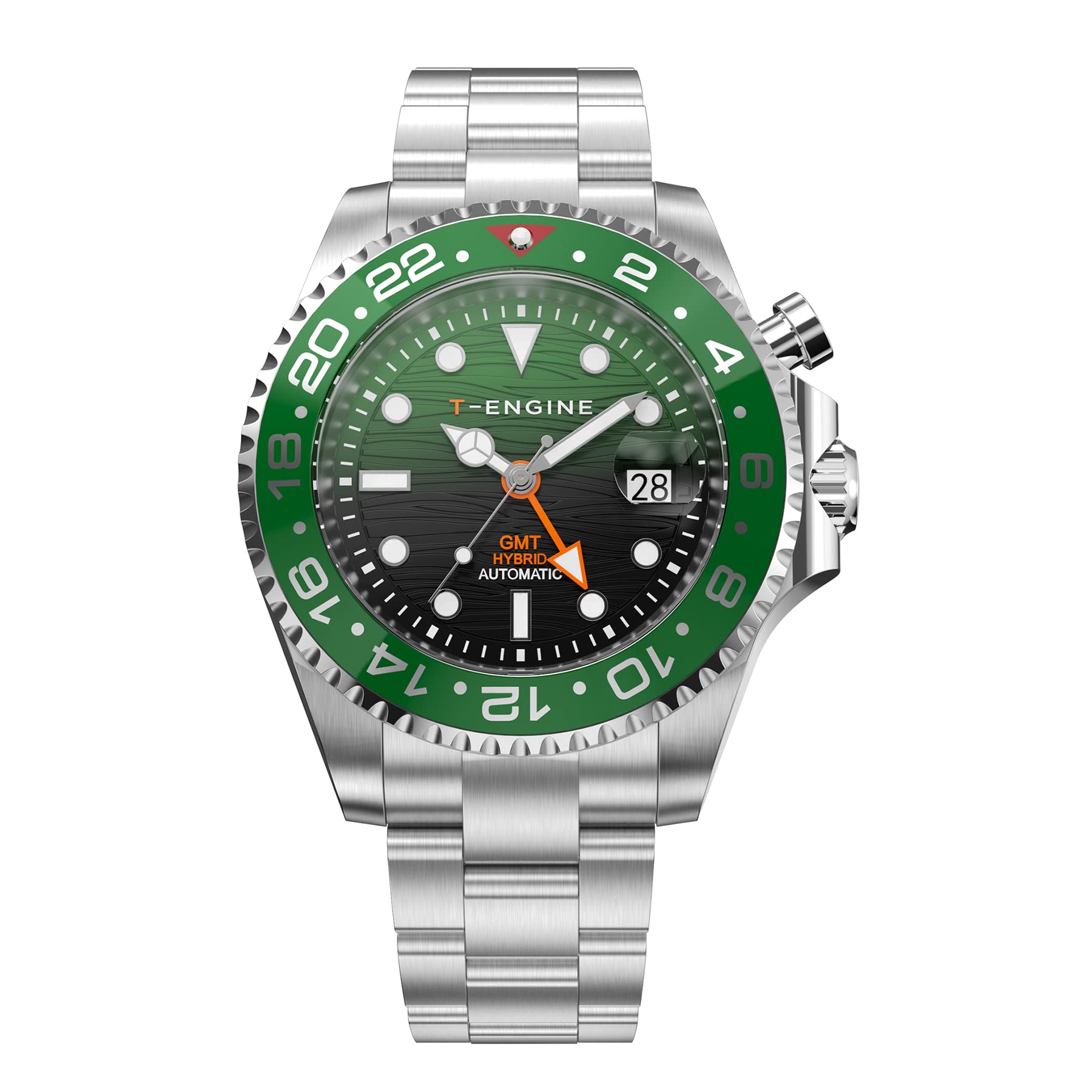 T-ENGINE GMT Men's Waterproof Watch - 10 ATM, Dual Time, Automatic Charging, Stainless Steel 43mm Quartz Watch for Business Travel & Outdoor Adventures