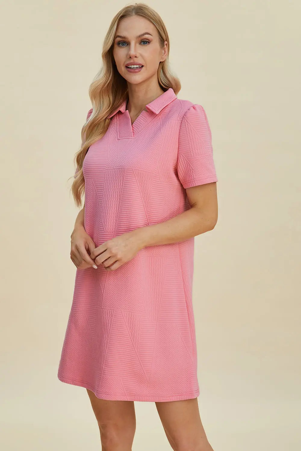 Double Take Full Size Textured Short Sleeve Dress for Women - Casual Summer Flowy Dress for Beach, Vacation & Everyday Wear