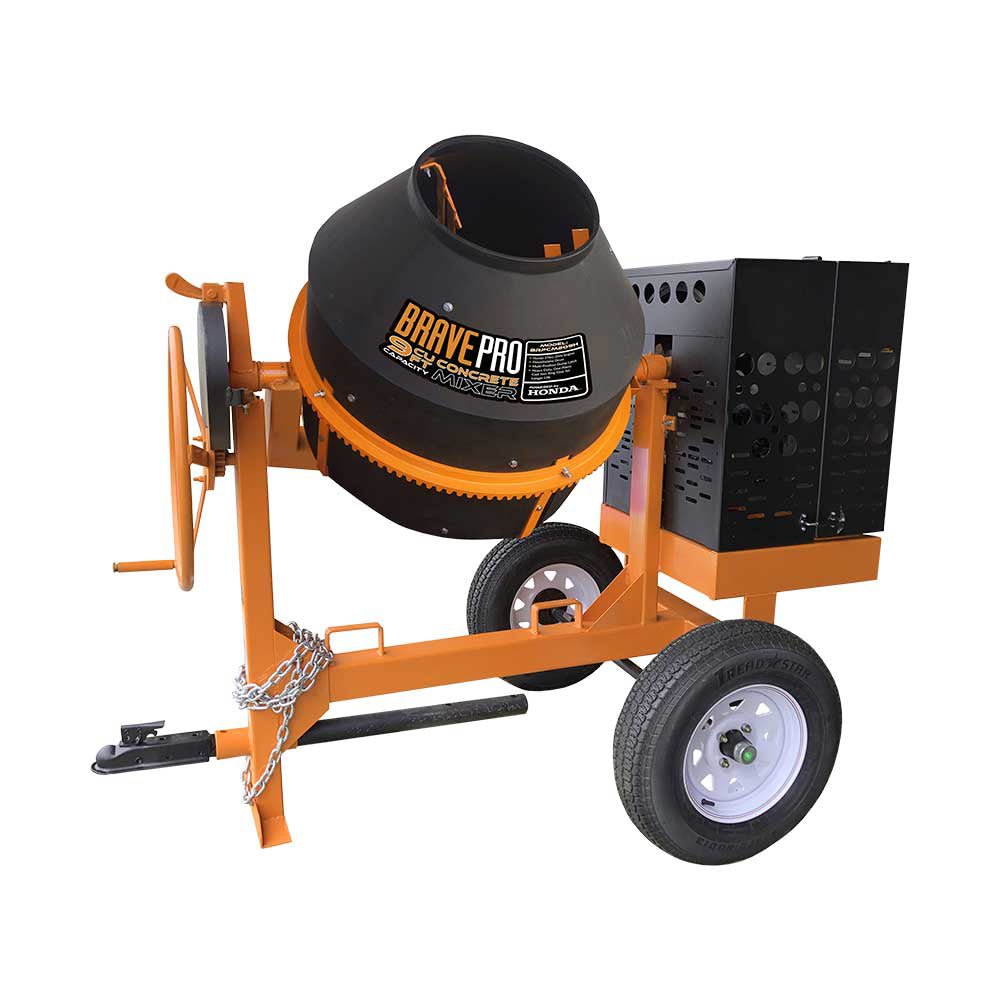 Brave 9 Cu. Ft. Concrete Mixer with Poly Drum & Honda GX270 Engine - Perfect for Construction Sites, DIY Projects & Home Renovations