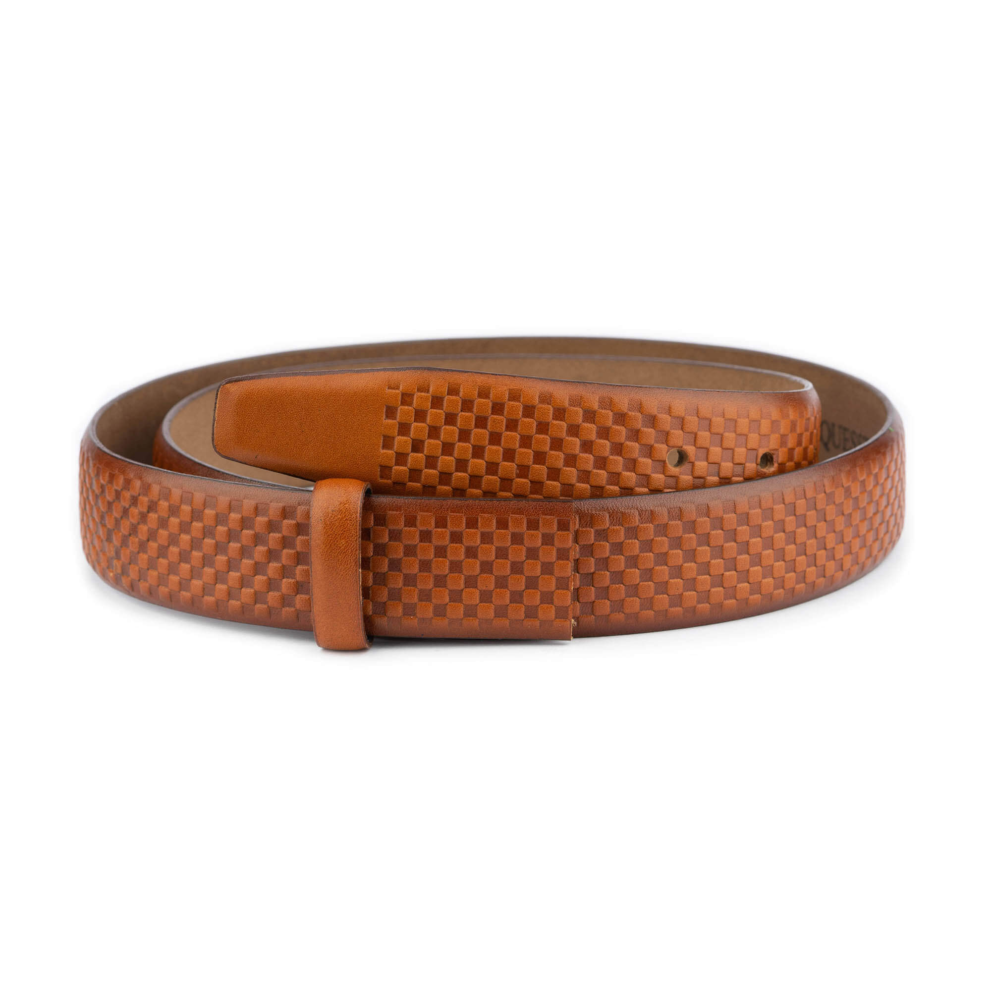 Genuine Brown Leather Belt Strap with Check Emboss Pattern - Replacement Strap for Ferragamo Men's Buckle | Classic Dress Belt for Business, Office & Formal Occasions