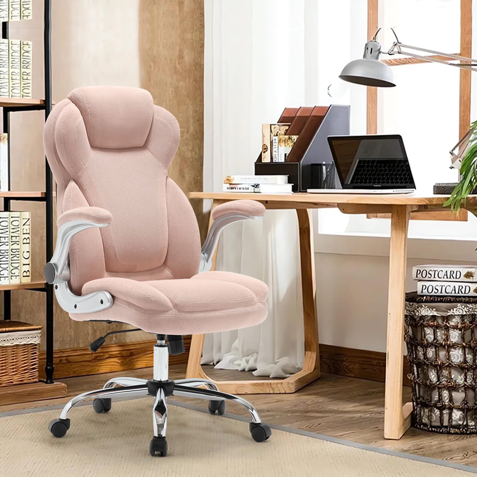 Heavy Duty Big and Tall Office Chair 400lbs - Extra Wide Seat Executive Desk Chair with High Back Ergonomic Design, Tilt Rock & Tension Control, Padded Armrests - Pink & Black - Perfect for Home Office, Gaming, and Workspace Comfort