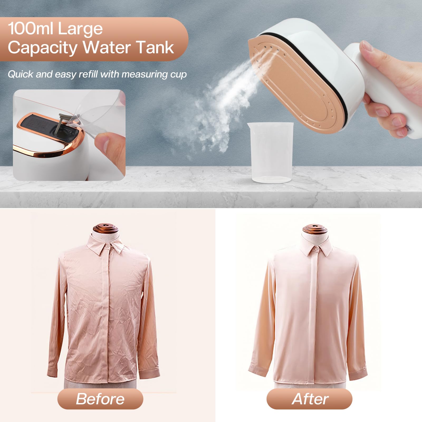 Mini Steam Iron & Travel Steamer - 970W Portable Handheld Garment Steamer for Dry & Wet Ironing, 180° Rotatable Design - Perfect for Home, Office & Travel (White) | Quick Wrinkle Remover for Shirts, Dresses & Suits