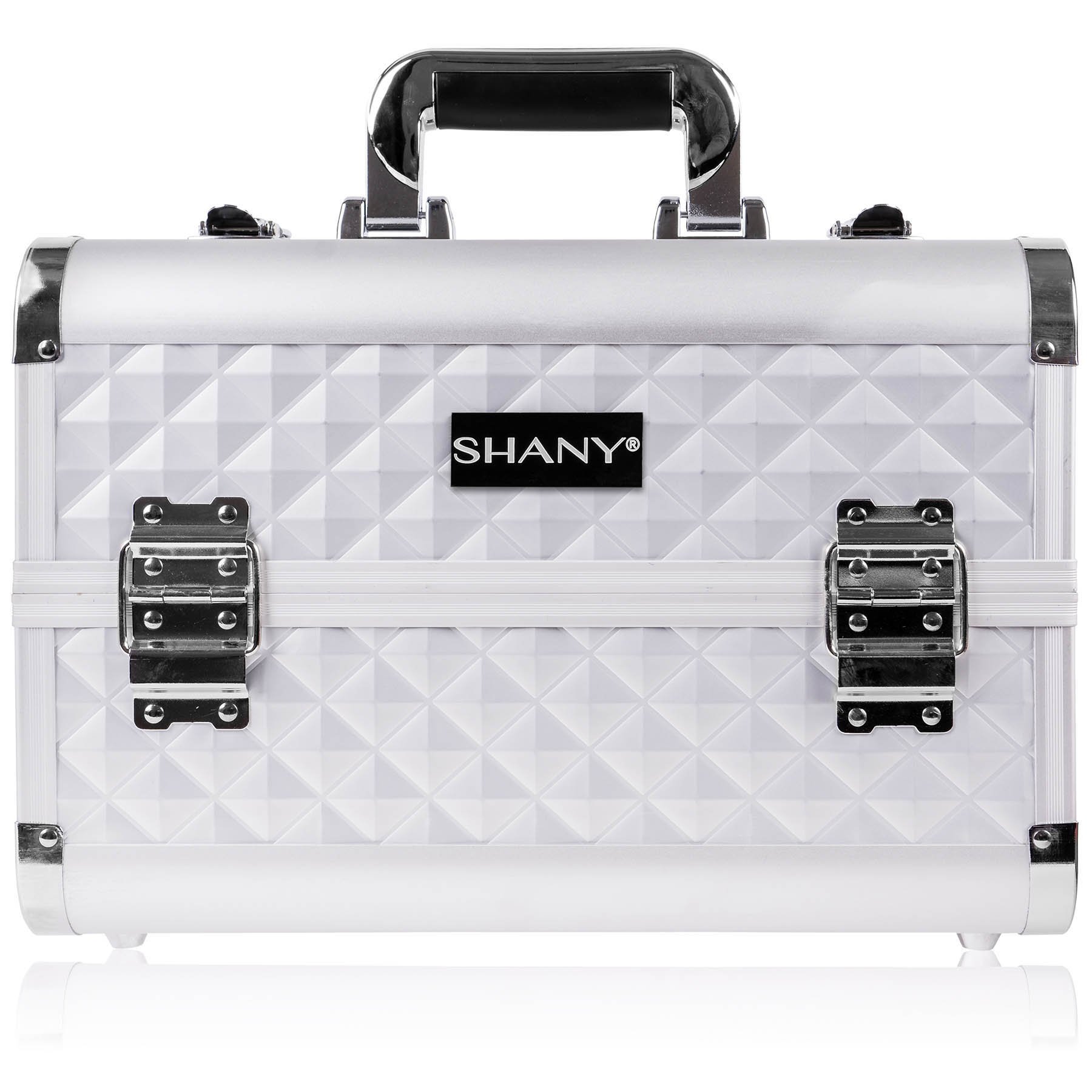 SHANY Premier Fantasy Professional Makeup Train Case - Portable Cosmetic Organizer with 3 Trays, Brush Holder & Lockable Mirror | Jewelry & Makeup Storage | Perfect for Travel, Salon & Professional Artists (Silver Diamond)