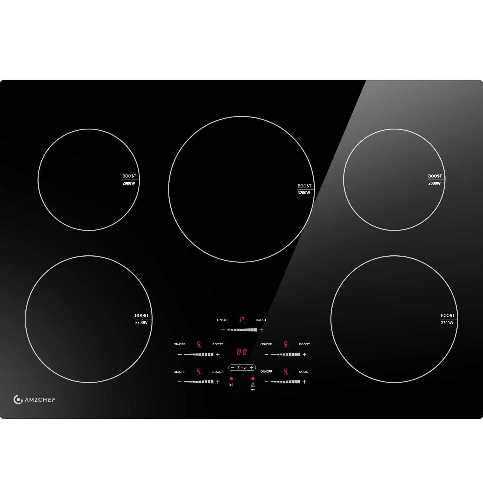 AMZCHEF 30 Inch 10600W Built-in Induction Cooktop with 5 Boost Burners - 9 Power Levels, Slide Touchscreen Control, Child Safety Lock, Independent Timer - 240V No Plug - Perfect for Home Kitchen, Restaurant & Commercial Cooking