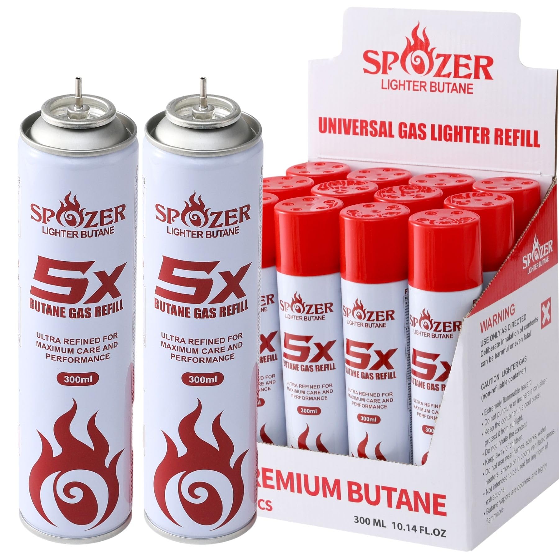 5X Ultra Pure Butane Fuel Refill 300ml (10.14 Oz) - 12 Pack Canisters for Kitchen Torches & Lighters | Perfect for Culinary Torching, Cigar Lighting & Outdoor Use