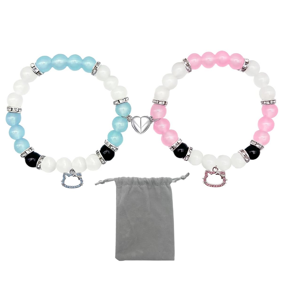 SANNIDHI® Matching Couple Bracelets for Women & Men - Spiderman Pendant Opal Bead Bracelet, Hello Kitty Friendship Bracelet, Magnetic Heart BFF Bracelet - Best Gifts for Girlfriend, Wife, Sisters & Kids (Perfect for Anniversaries, Birthdays & Valentine's Day)