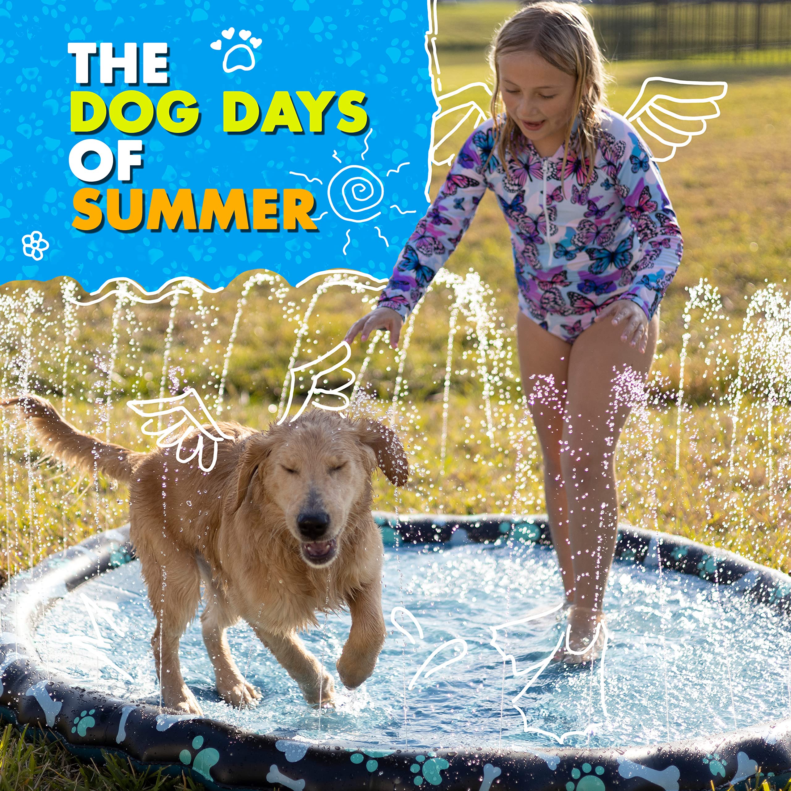 Non-Slip SplashEZ Splash Pad for Kids & Dogs - 69’’ Extra Large Outdoor Water Play Mat, Summer Sprinkler Toy for Toddlers 1-3 & Children 4-8 - Perfect for Backyard, Park, and Beach Water Fun