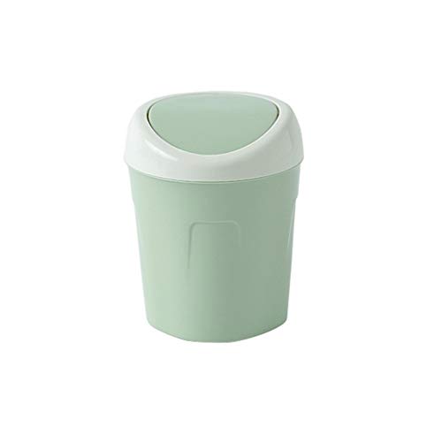 WUHE 1 Gallon Swing Lid Plastic Trash Can - Small Desktop Kitchen Waste Bin with Handle, Green Mini Garbage Can for Office, Bedroom, Bathroom & Car - Perfect for Paper Waste, Snack Wraps & Daily Trash Disposal