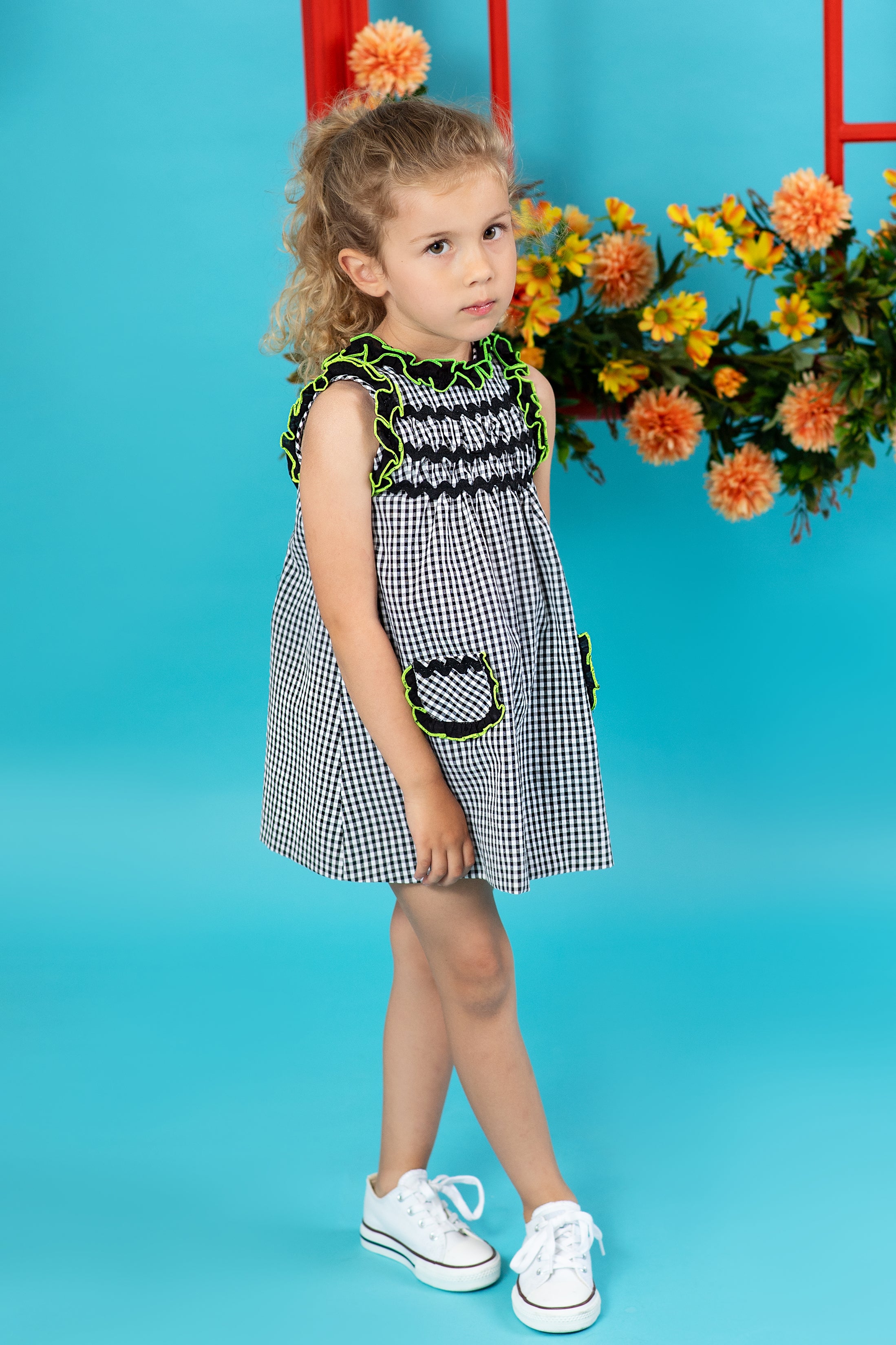 Roxie Black Gingham & Neon Lime Dress - Stylish Women's Summer Dress for Parties, Beach Vacations & Date Nights