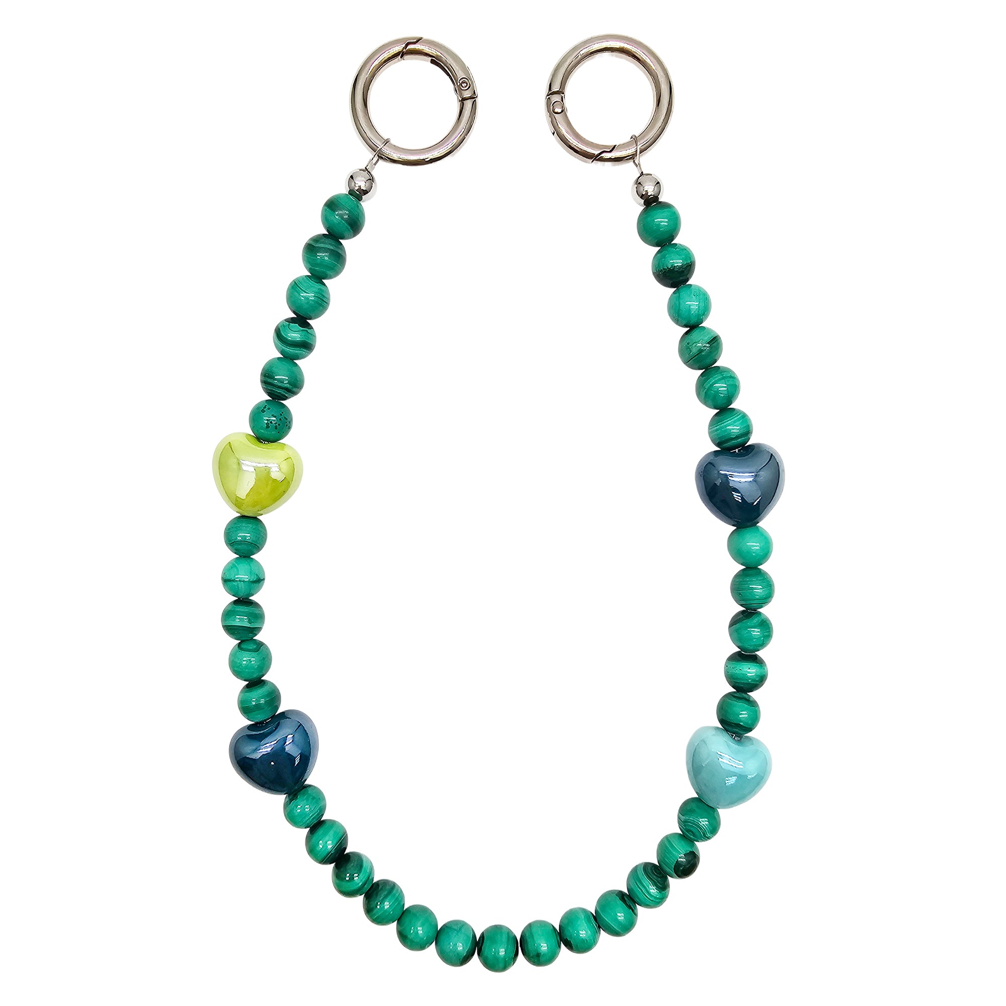 Malachite Green and Yellow Ceramic Heart Phone Charm PC033 - Stylish Phone Accessory for Women, Gift for Her, Trendy Jewelry for iPhone & Android
