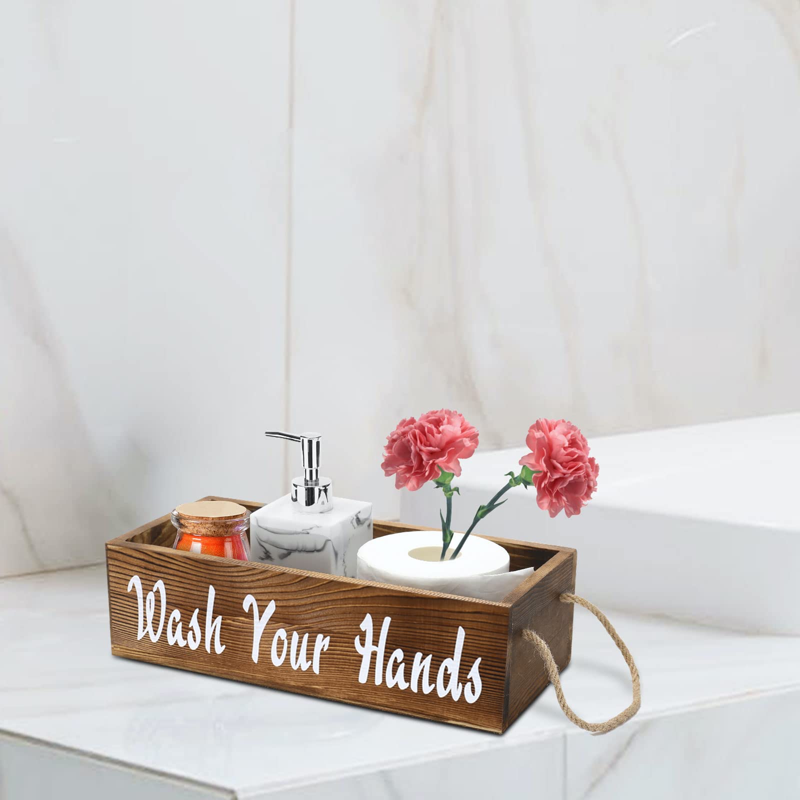 MEGREZ Rustic Wooden Toilet Paper Holder - Farmhouse Bathroom Decor for Home & Kitchen