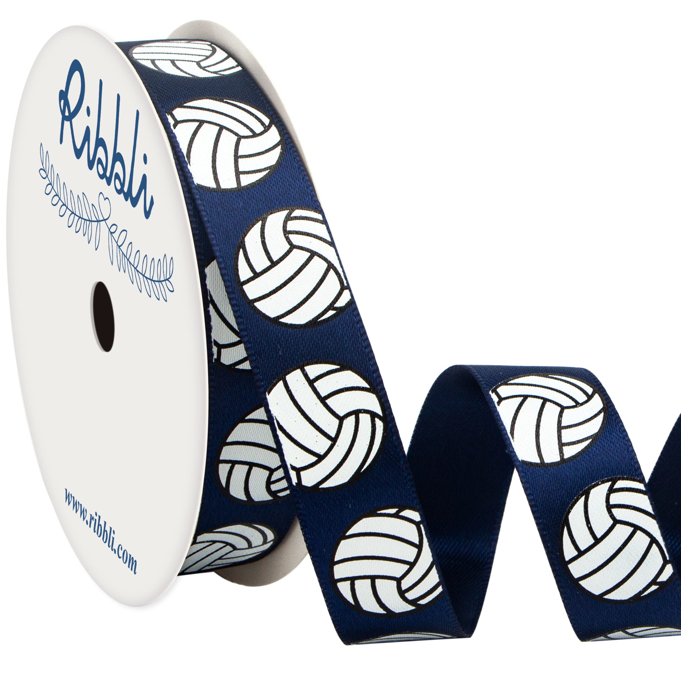 Navy Volleyball Ribbon 5/8x10yd - Team Hair Bows & Party Decor