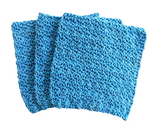 Handmade Aquamarine Blue Crochet Dishcloths - Set of 3 | Eco-Friendly Kitchen Cleaning Cloths for Dishes, Countertops & Glassware