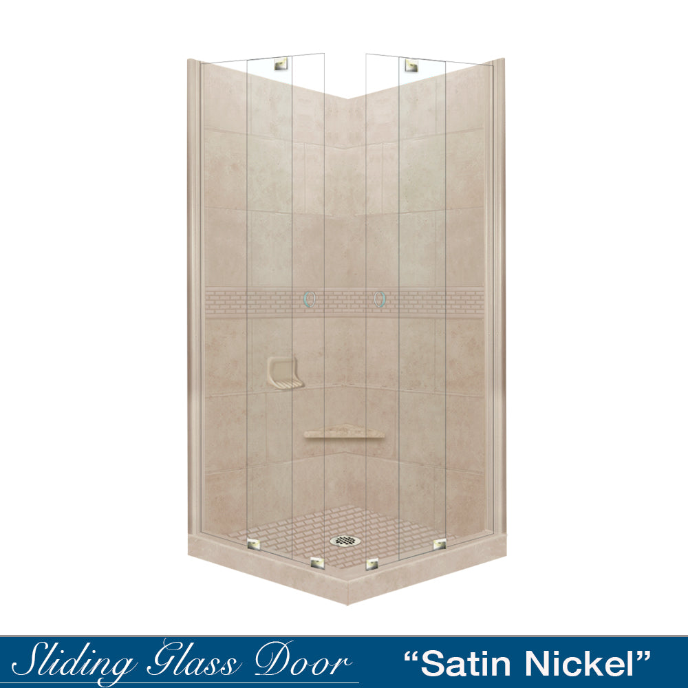 Corner Brown Sugar Sistine Stone & Classic Stone Accent DIY Shower Remodel Kit - Easy Bathroom Upgrade for Modern Home Renovation