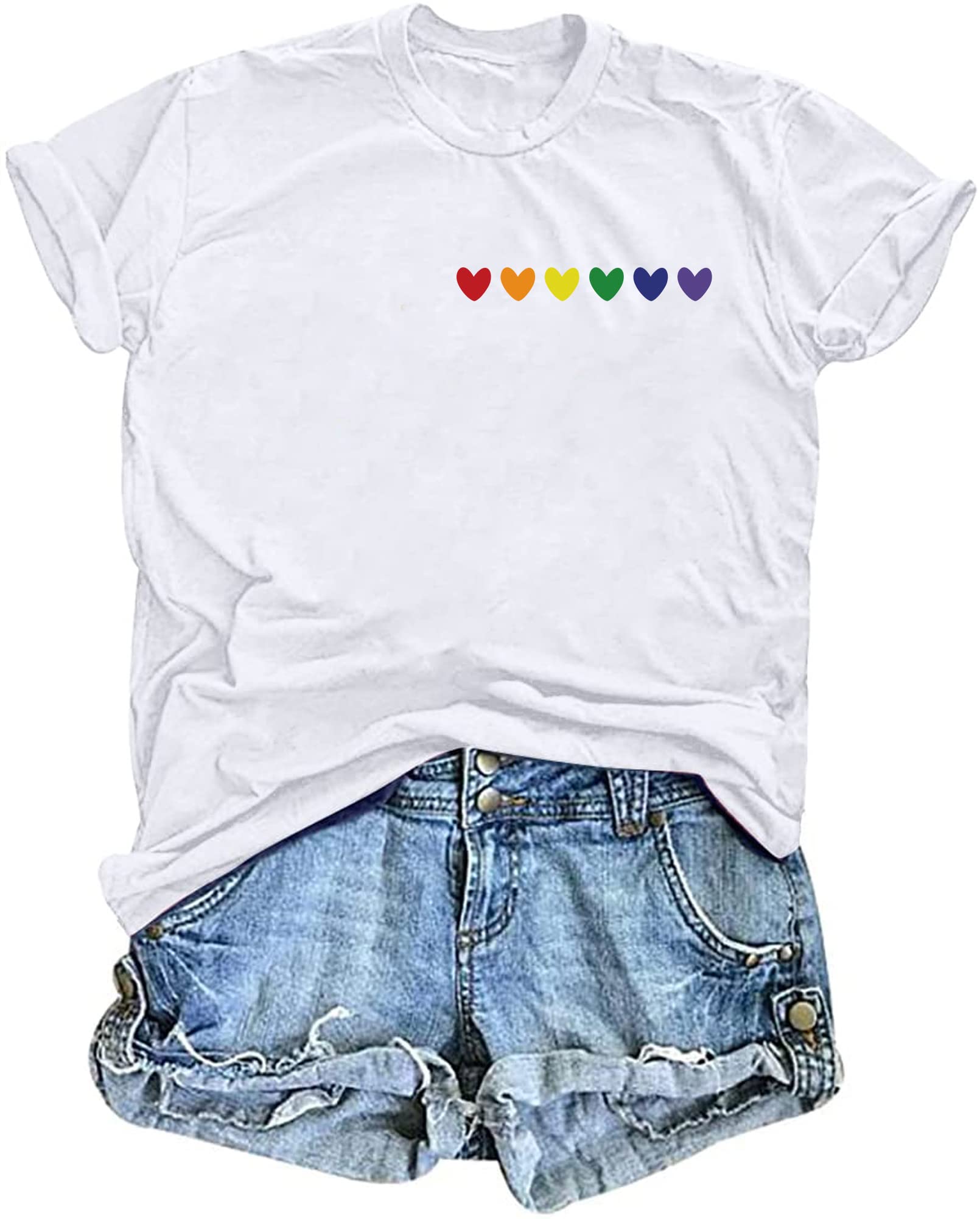Women's Pride T-Shirt - Rainbow Heart Graphic Tee for LGBT Support | Casual Short Sleeve Top for Pride Month, LGBTQ+ Events & Everyday Wear