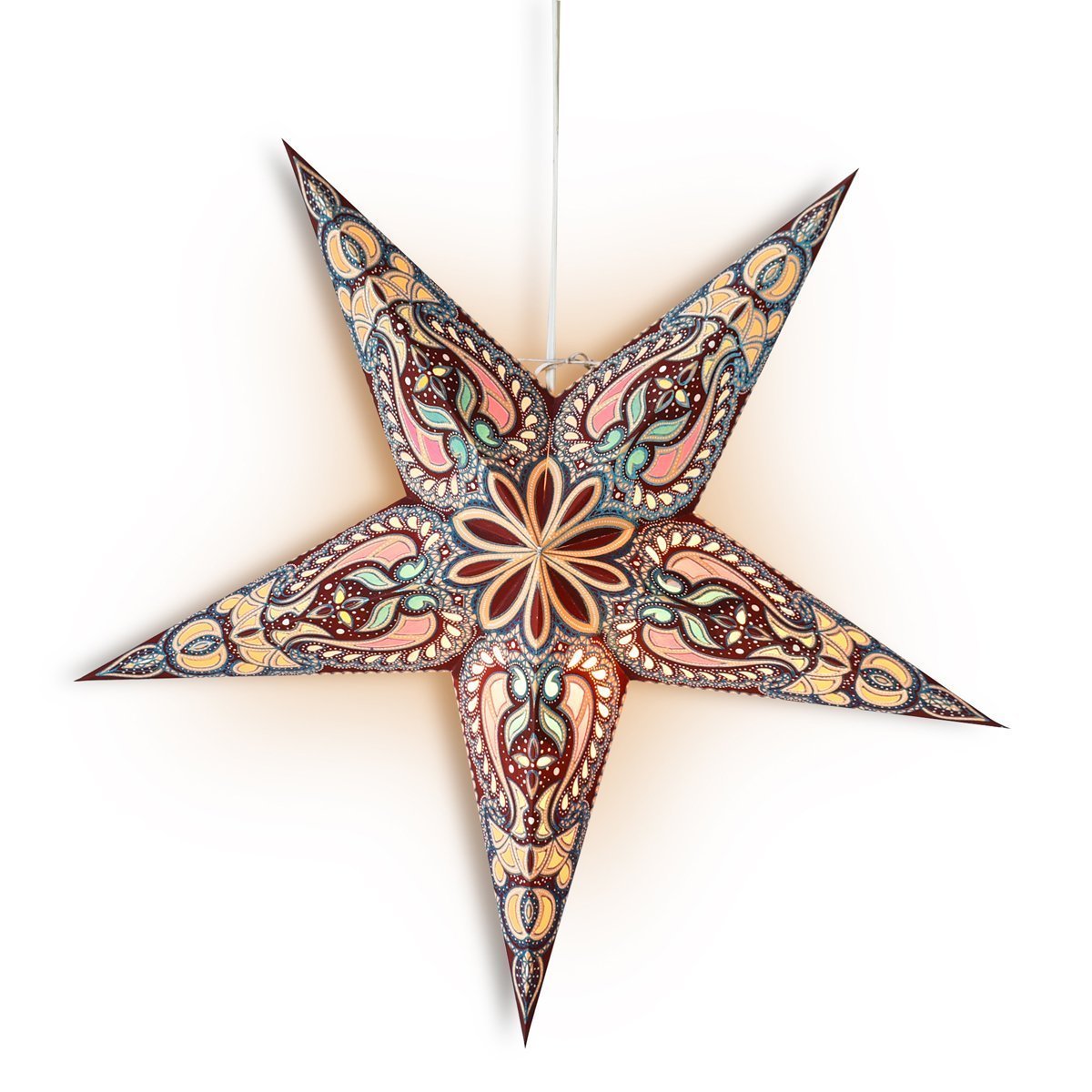 3 Pack 24 Inch Brown Alaskan Glitter Paper Star Lantern with LED Bulbs & Lamp Cord - Hanging Decoration for Christmas, Party, Wedding, Bedroom & Outdoor Decor