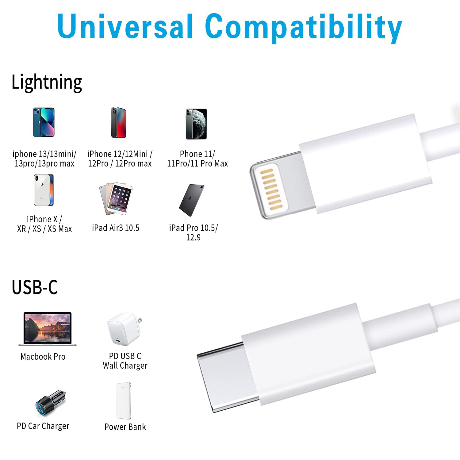 Apple MFi Certified USB C to Lightning Cable - 2 Pack Fast Charging Cord for iPhone 12 Pro Max/11 Pro/X/XS/XR/8 Plus & iPad/AirPods Pro - 6.6ft PD Charger - Perfect for Home, Office & Travel Charging