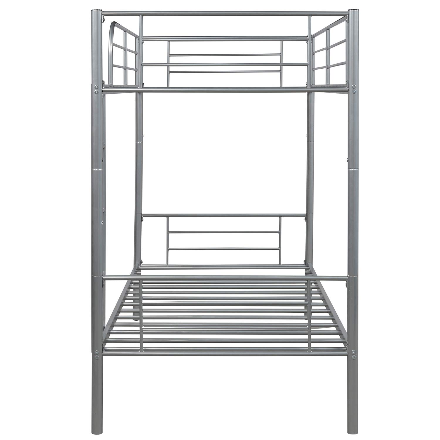 Merax Twin Over Twin Metal Bunk Bed with Removable Ladder - Space-Saving Bed for Kids, Teens & Adults - Sturdy Silver Frame - Perfect for Small Bedrooms, Dorms & Guest Rooms