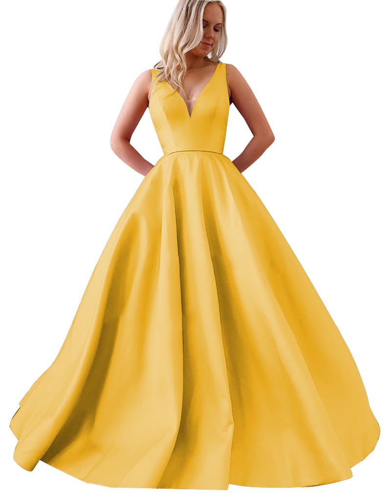Elegant V-Neck Prom Dresses 2023 | Long Satin Ball Gowns for Women | Formal Wedding Party Gowns | Perfect for Homecoming, Quinceañera & Evening Galas