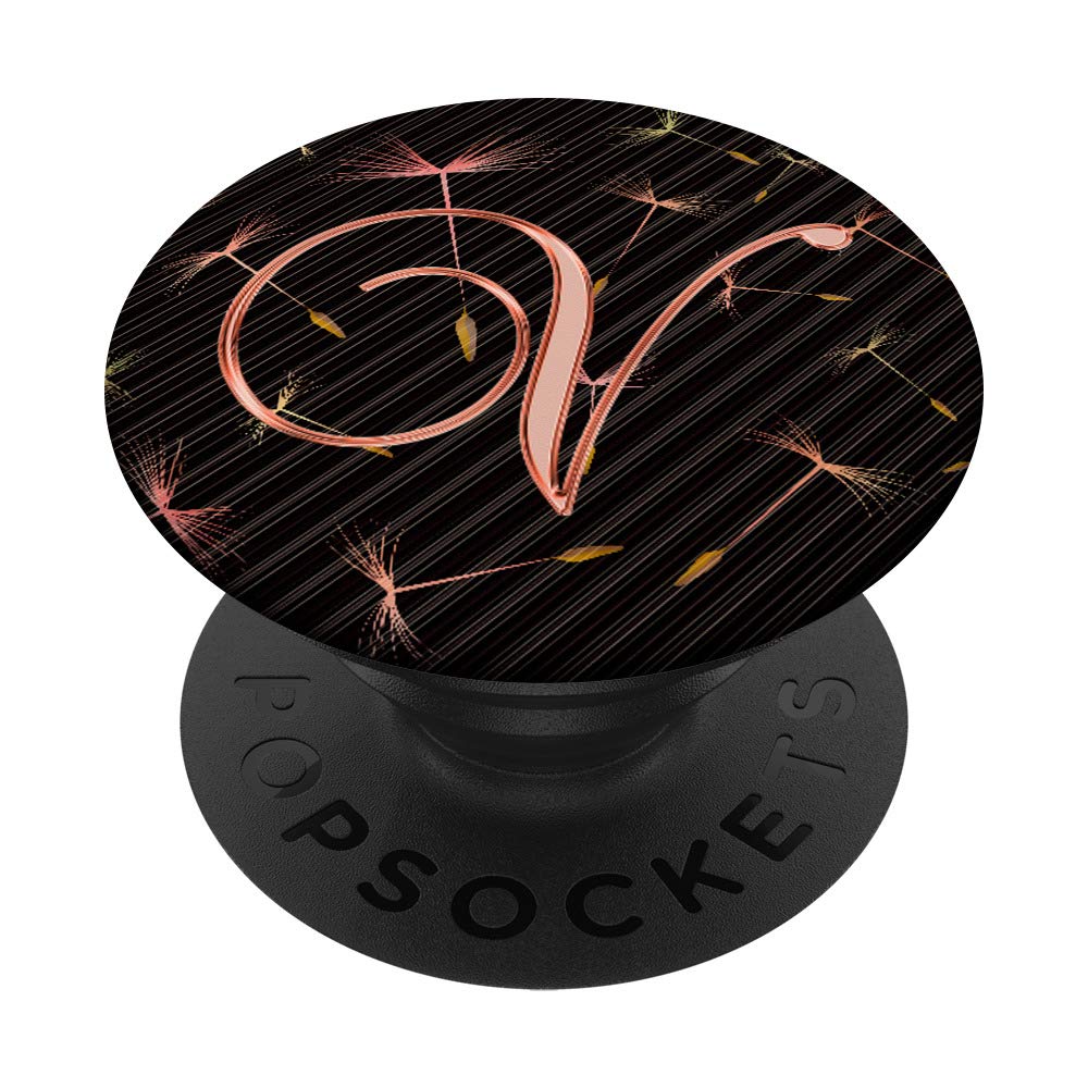 V Pink Dandelion Flower Monogram Letter PopSockets - Phone Grip & Stand with Nature Design for iPhone, Samsung & Tablets - Perfect for Work, Travel & Daily Use