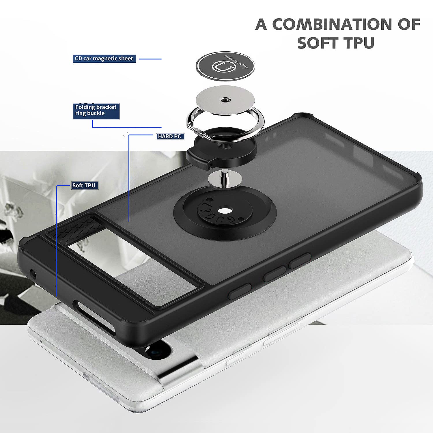 Google Pixel 7 Pro Case with Metal Ring & Kickstand - Magnetic, Drop-Proof Protective Cover (Black) | Perfect for Work, Travel & Everyday Use