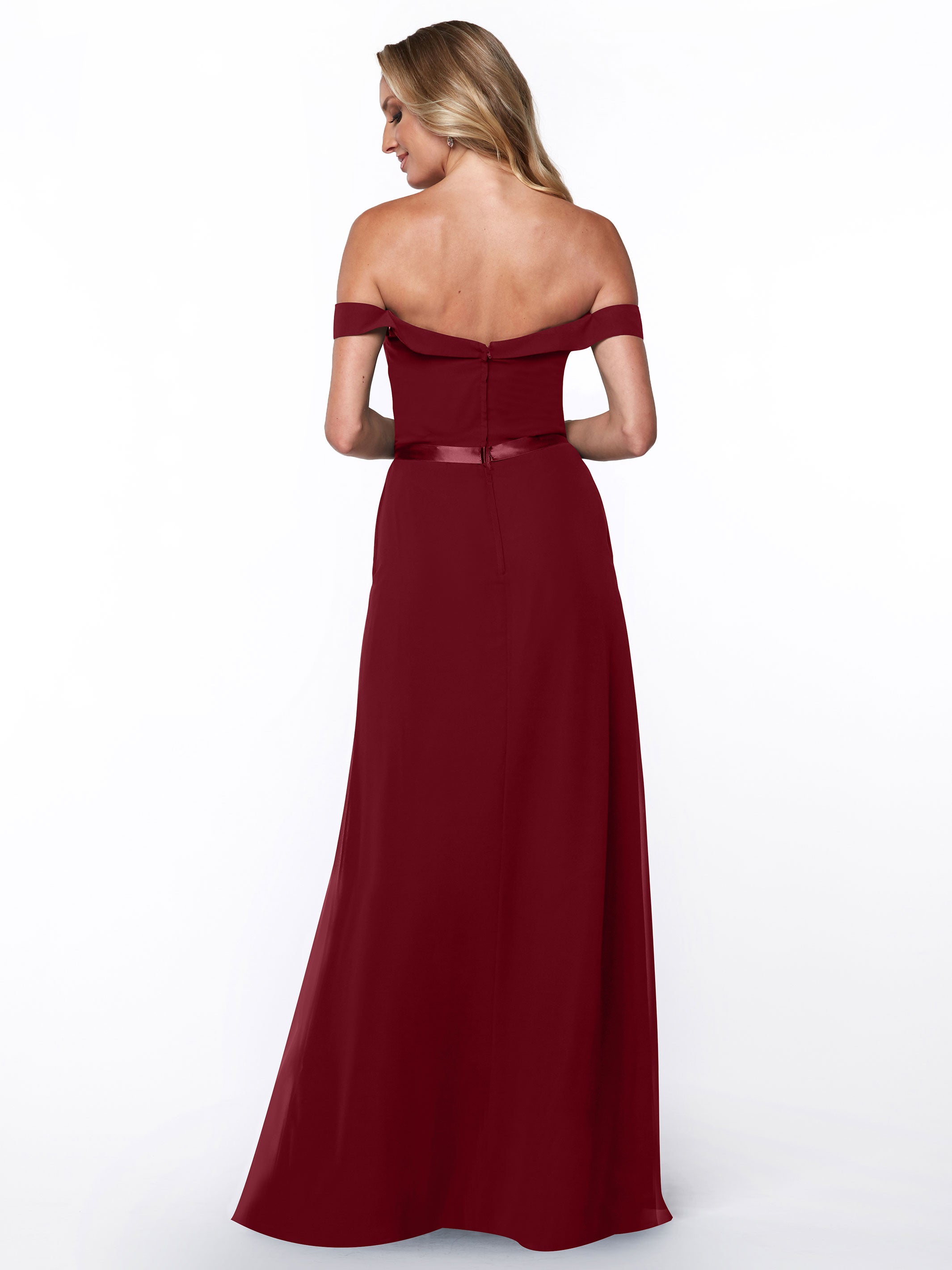 Elegant Off-The-Shoulder Chiffon A-Line Bridesmaid Dress with Sash - Style 80145 | Perfect for Weddings, Formal Events & Special Occasions