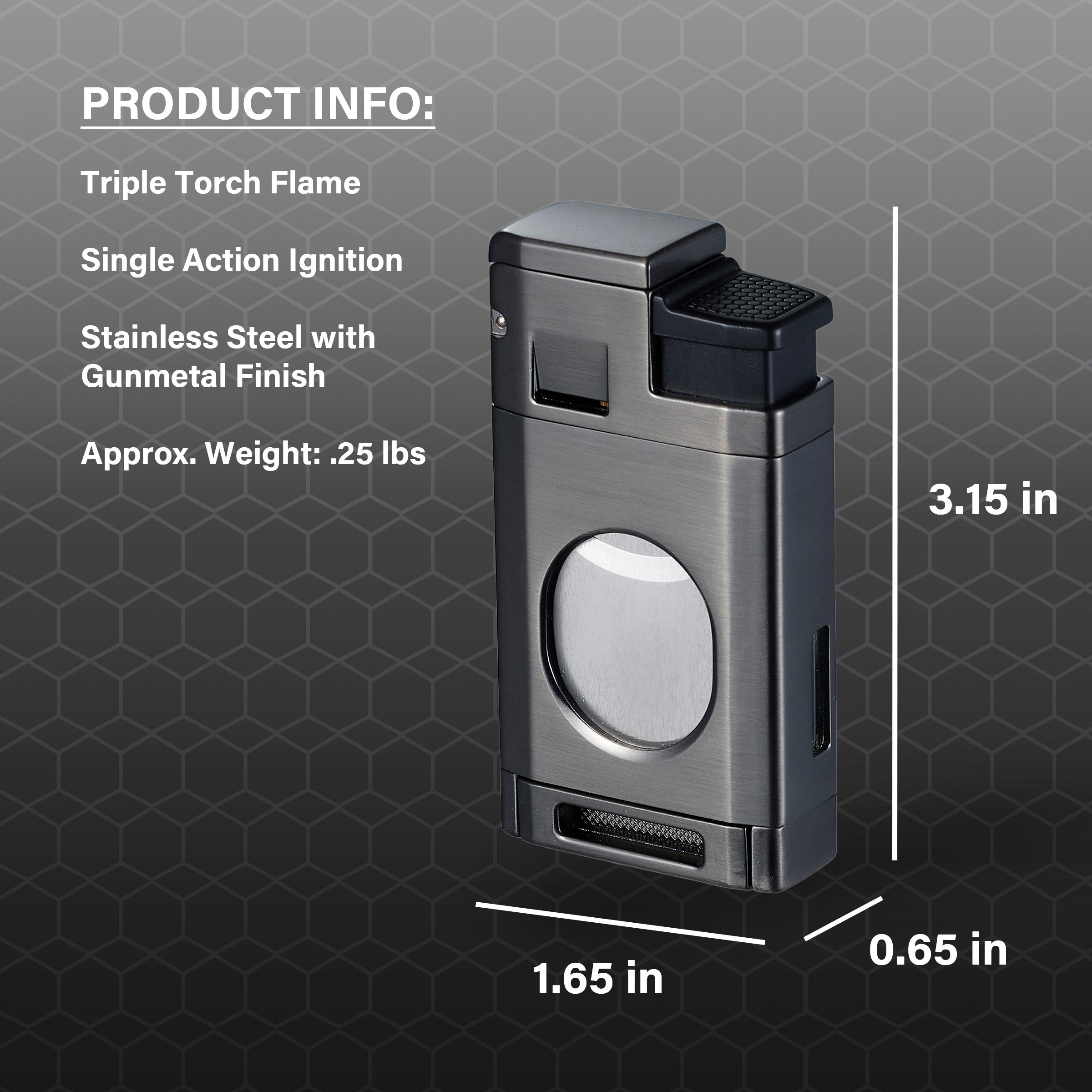 Premium Visol LighCut Gunmetal Triple Torch Flame Lighter & Cigar Cutter Set - Windproof Butane Lighter with Punch Cutter for Cigars, Perfect for Outdoor Smoking, Camping & Gifts