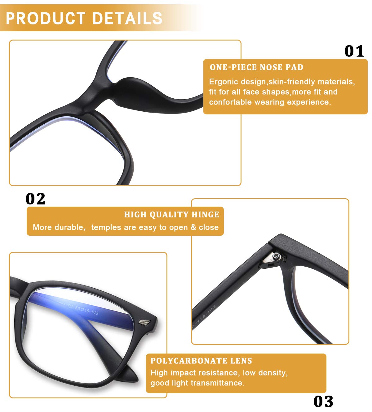 DUCO Blue Light Blocking Glasses for Men & Women - Anti Eyestrain Computer Glasses with UV400 Protection - Retro Square Frame Fashion Eyewear for Gaming, Office Work & Digital Screen Use