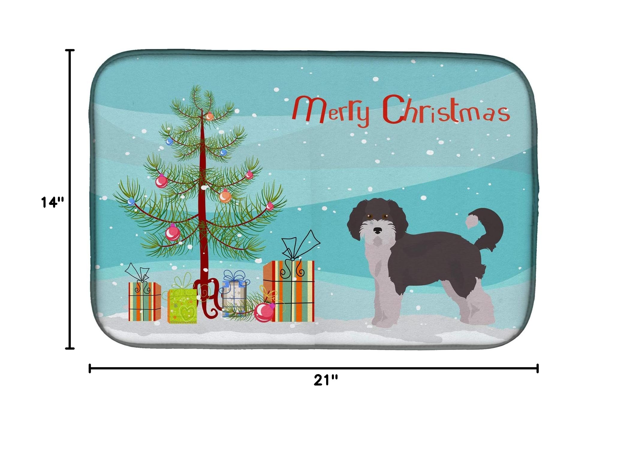 Aussiedoodle Christmas Tree Dish Drying Mat - Absorbent Kitchen Counter Pad for Holiday Decor