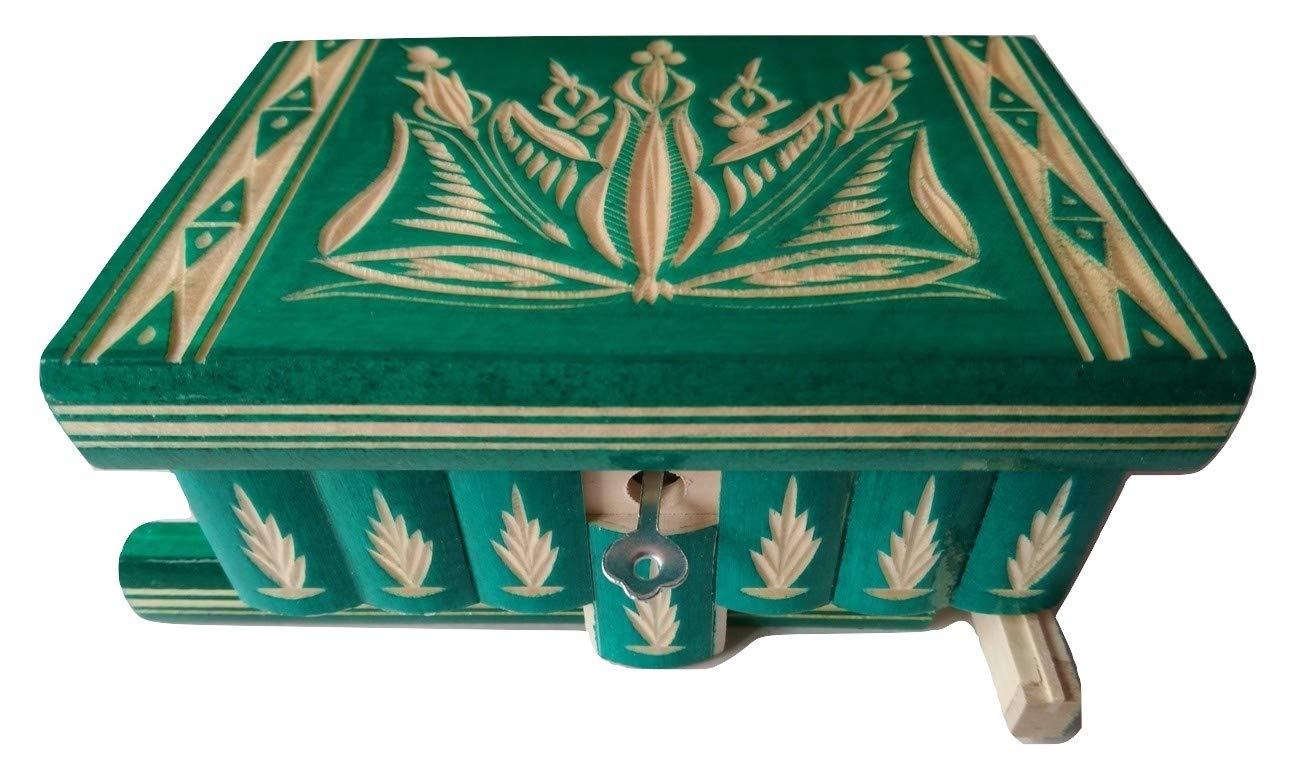 AZI Wooden Puzzle Box - Secret Magic Jewelry Box with Intricate Carvings | Brain Teaser & Gift Idea for Adults (Green) | Perfect for Treasure Hunts, Escape Rooms & Mind Challenges