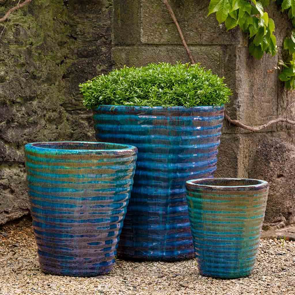 Campania International Round Ruffle Planter Set of 3 - Mediterranean Style Decorative Flower Pots for Indoor/Outdoor Garden, Patio, and Home Decor