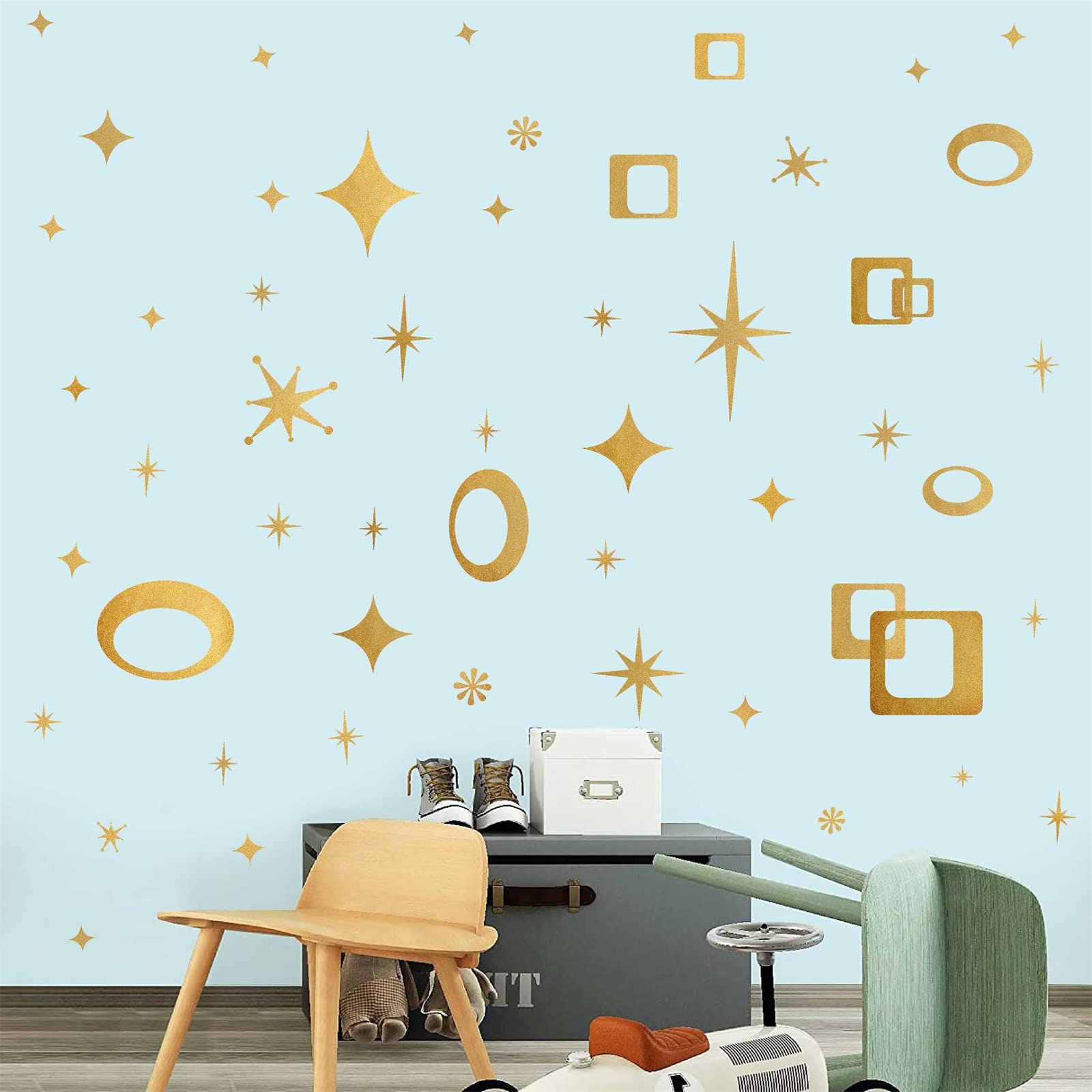 Retro Geometric Wall Decals - Peel and Stick Vinyl Wall Stickers with Oval & Square Patterns for Home Decor, Perfect for Bedroom, Living Room, Office & Nursery - Easy DIY Wall Art for Modern Interior Design