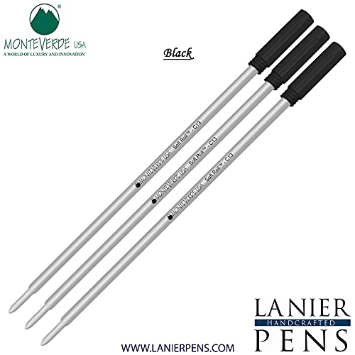 Monteverde Soft Roll Ballpoint C13 Ink Refill 3-Pack - Black Medium Tip 0.7mm - Compatible with Cross Style Pens - Perfect for Office, School & Everyday Writing