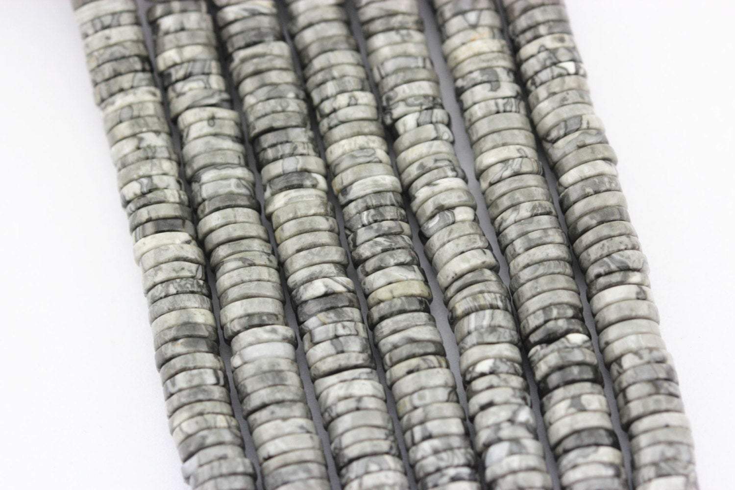 Natural Map Jasper Heishi Beads - 5mm, 6mm, 7mm Rondelle Discs (1.5mm Thick) - 15.5 Inch Strand for Jewelry Making, DIY Bracelets & Necklaces - Healing Stone Beads for Meditation & Spiritual Crafts