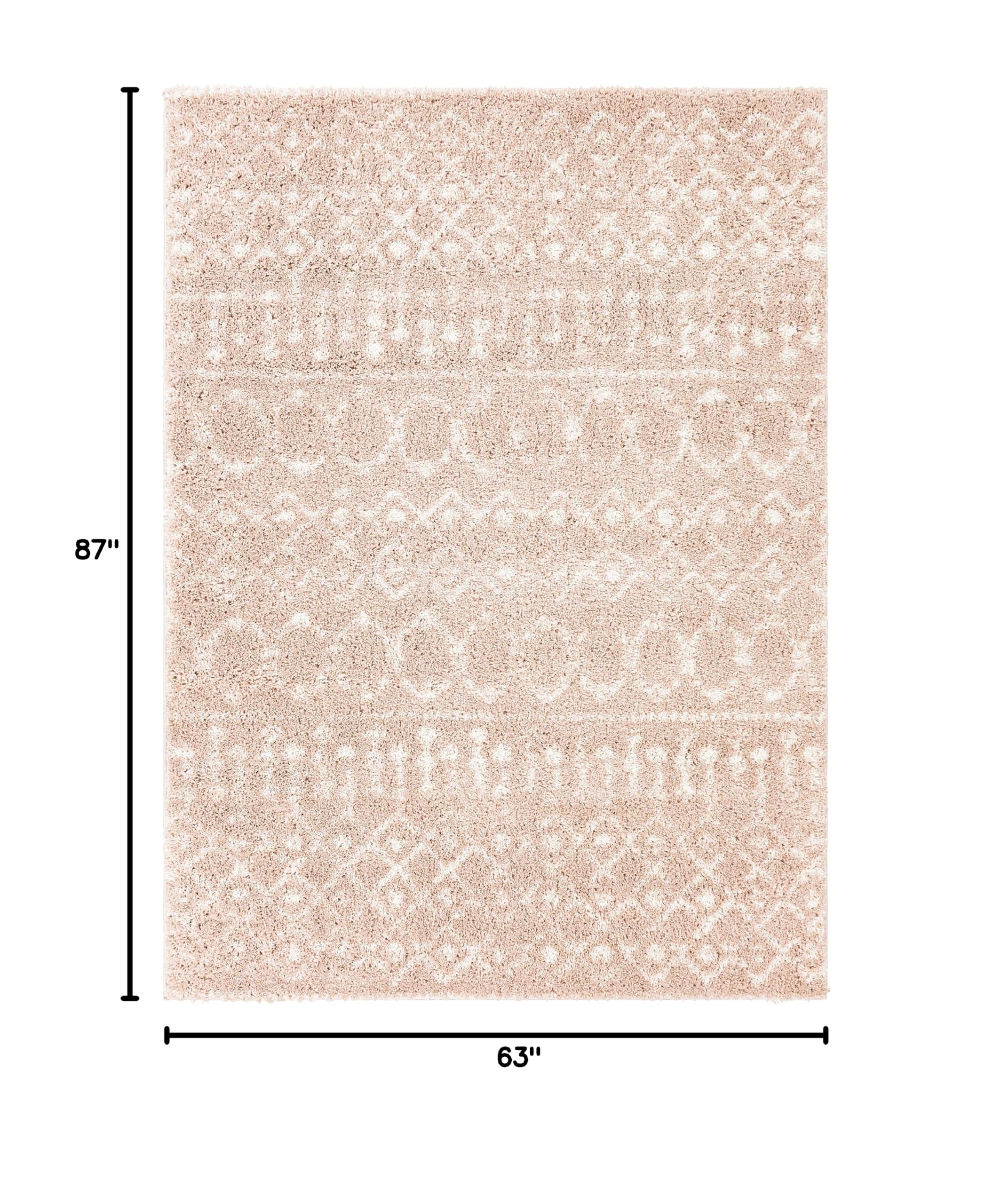 Mark&Day 5x7 Shag Area Rug - Soft Blush Pink & White Plush Carpet for Living Room, Bedroom, Kitchen - 5'3