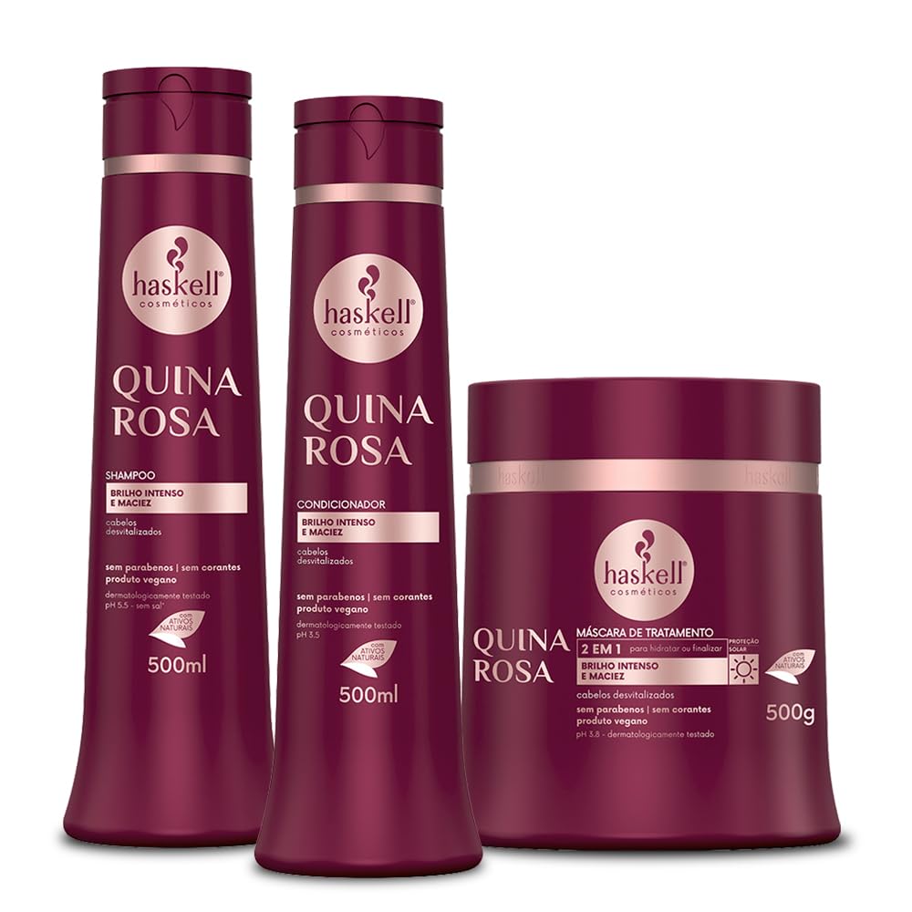 Haskell Quina Rosa Hair Care Treatment Kit for Dry & Damaged Hair - Deep Conditioning Repair at Home | Salon-Quality Results for Smooth & Shiny Hair