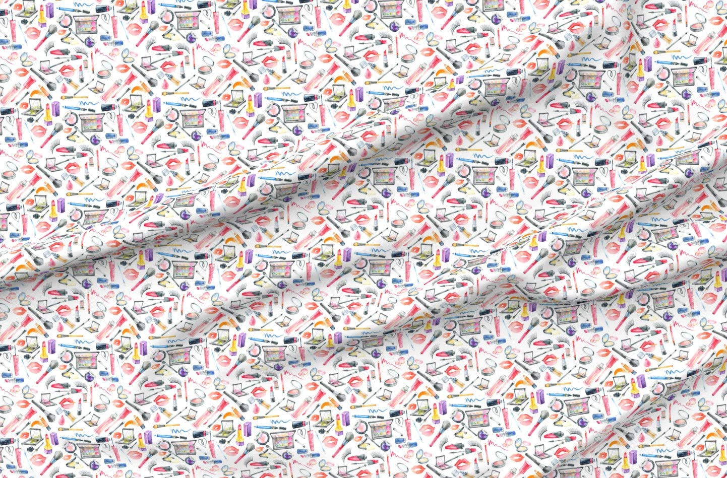 Petal Signature Cotton Fabric by The Yard - Spoonflower Watercolor Lipstick Kisses Print for Sewing, Quilting, Apparel & Crafts | Valentine's Day Makeup & Girly Home Decor | Perfect for DIY Projects, Fashion Accessories & Gift Wrapping