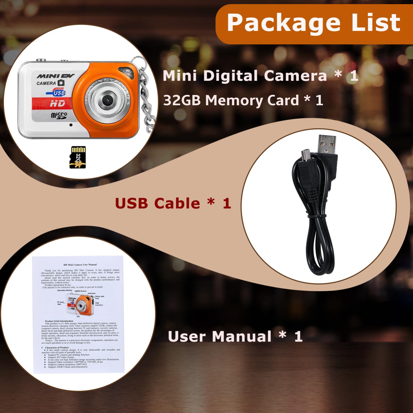 Andoer X6 Mini Keychain Camera - 32GB, Portable for Kids Photography & Video Recording - Orange