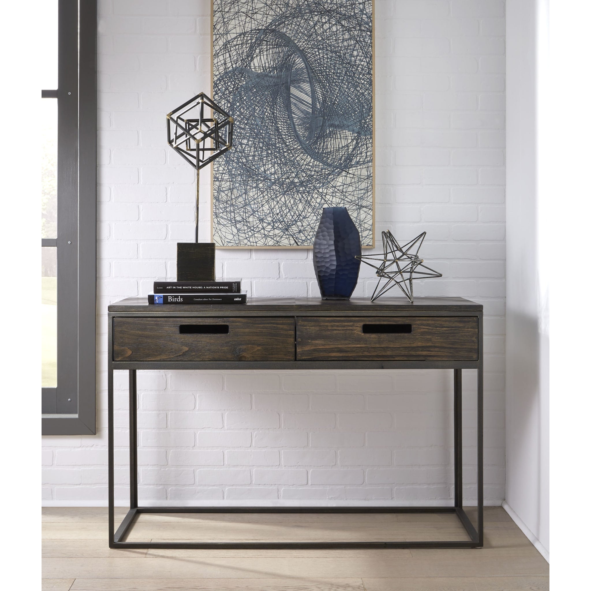 Bradley Two Drawer Console Table in Double Fudge - Entryway Sofa Table with Storage for Living Room, Hallway & Bedroom Decor