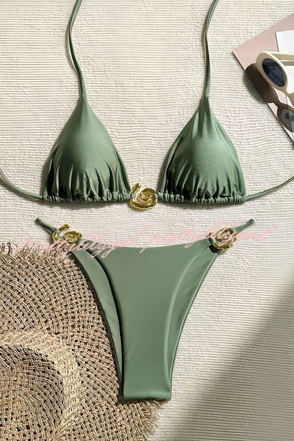 Sexy Halterneck Lace Up Metallic Stretch Bikini Set - Two Piece Swimsuit for Women | Perfect for Beach Vacation, Pool Party & Summer Getaway